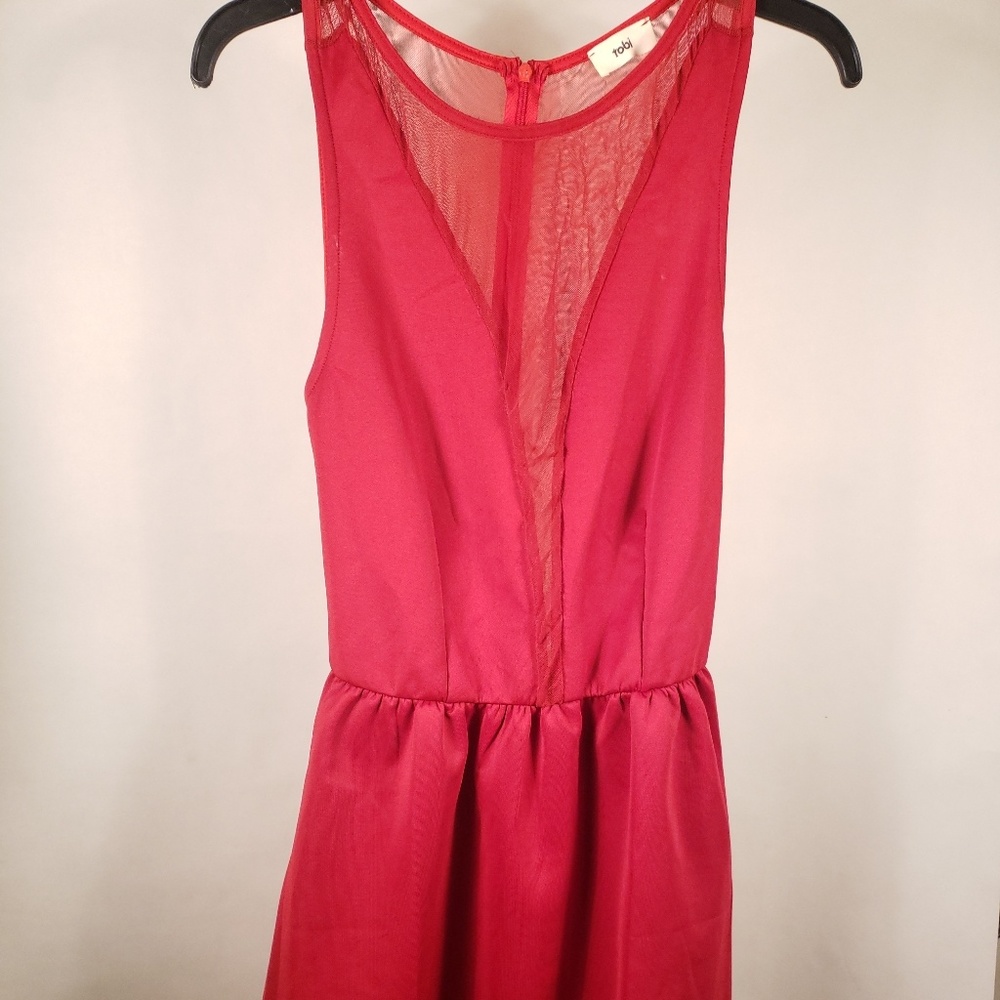 Women. Red. Sleeveless. Dress. Sheer front& back.